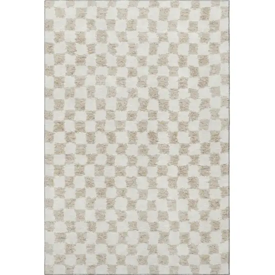 Beige And Ivory Geometric Washable Area Rug With UV Protection Photo 4