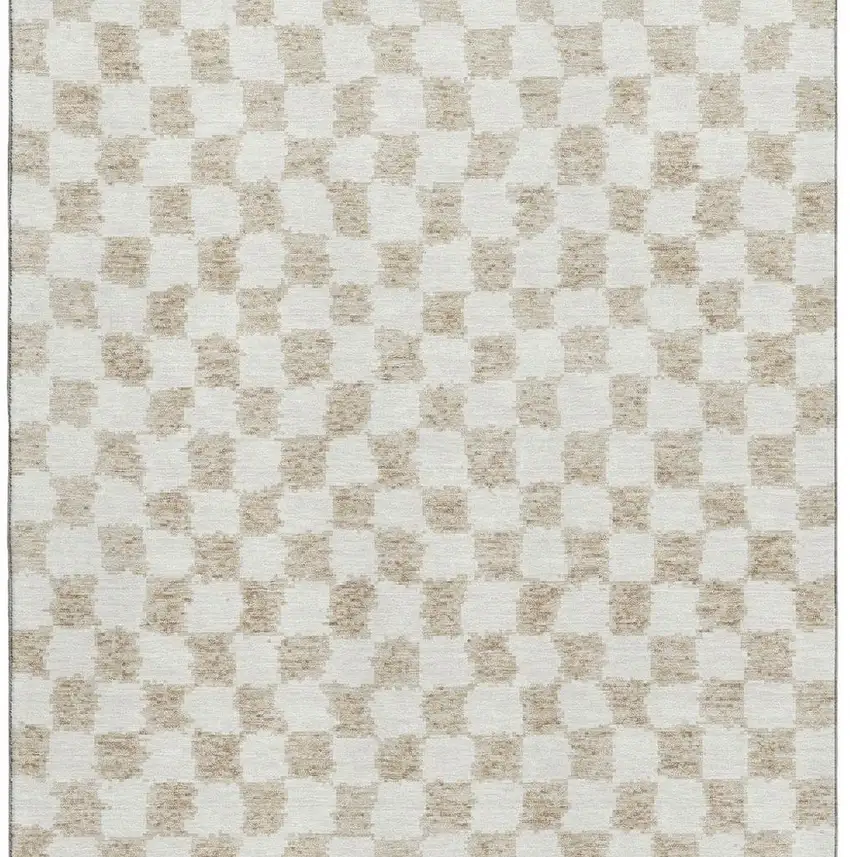 Beige And Ivory Geometric Washable Area Rug With UV Protection Photo 3