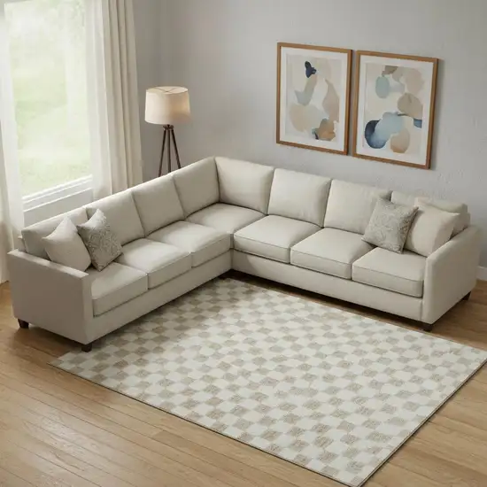 Beige And Ivory Geometric Washable Area Rug With UV Protection Photo 2