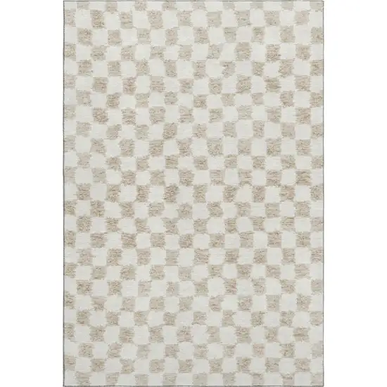Beige And Ivory Geometric Washable Area Rug With UV Protection Photo 1