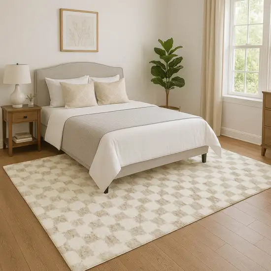 Beige And Ivory Geometric Washable Area Rug With UV Protection Photo 5