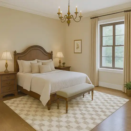 Beige And Ivory Geometric Washable Area Rug With UV Protection Photo 6