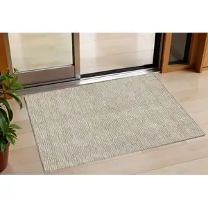 Photo of Beige And Ivory Geometric Washable Indoor Outdoor Area Rug
