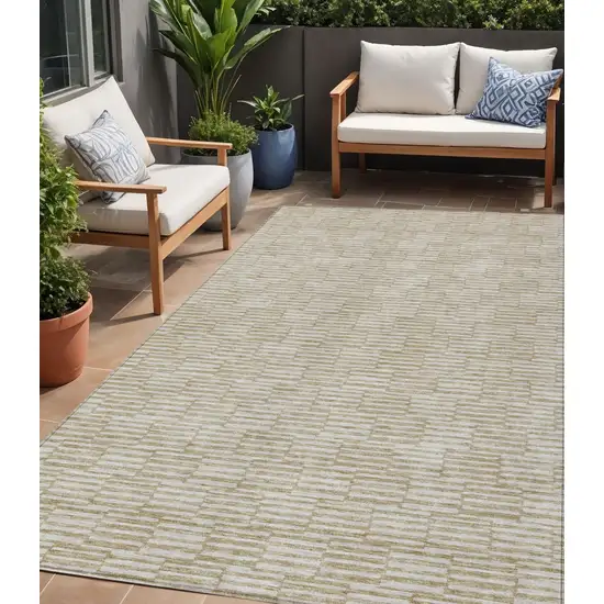 Beige And Ivory Geometric Washable Indoor Outdoor Area Rug Photo 2