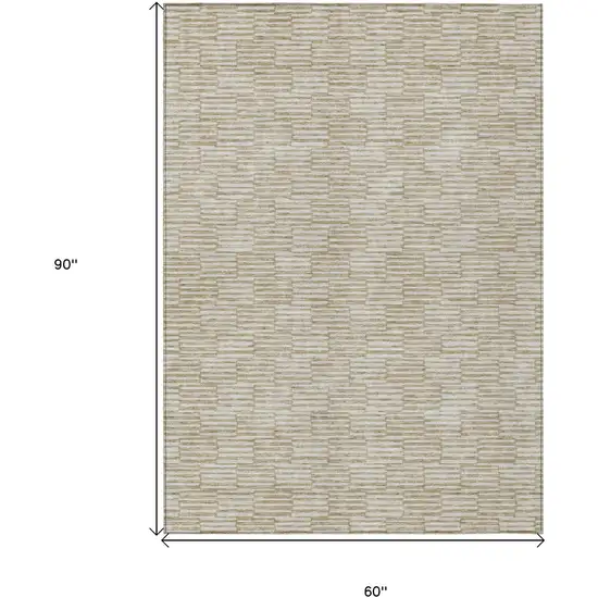 Beige And Ivory Geometric Washable Indoor Outdoor Area Rug Photo 3