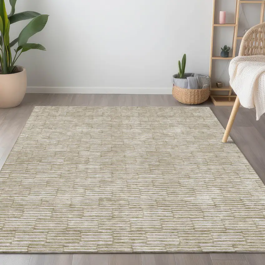 Beige And Ivory Geometric Washable Indoor Outdoor Area Rug Photo 9