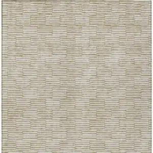 Photo of Beige And Ivory Geometric Washable Indoor Outdoor Area Rug