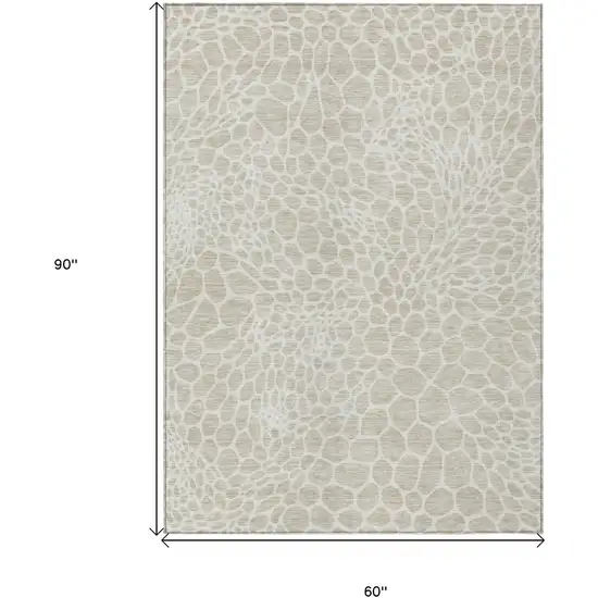 Beige And Ivory Geometric Washable Indoor Outdoor Area Rug Photo 3