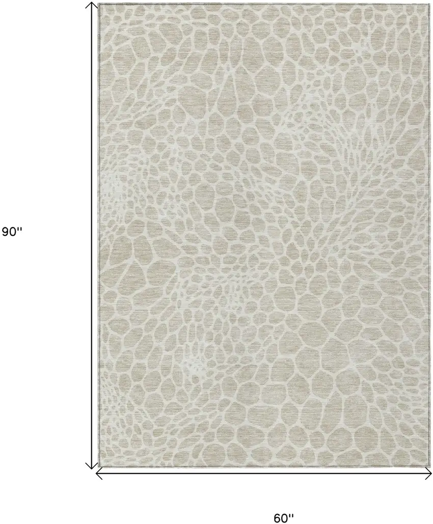 Beige And Ivory Geometric Washable Indoor Outdoor Area Rug Photo 3