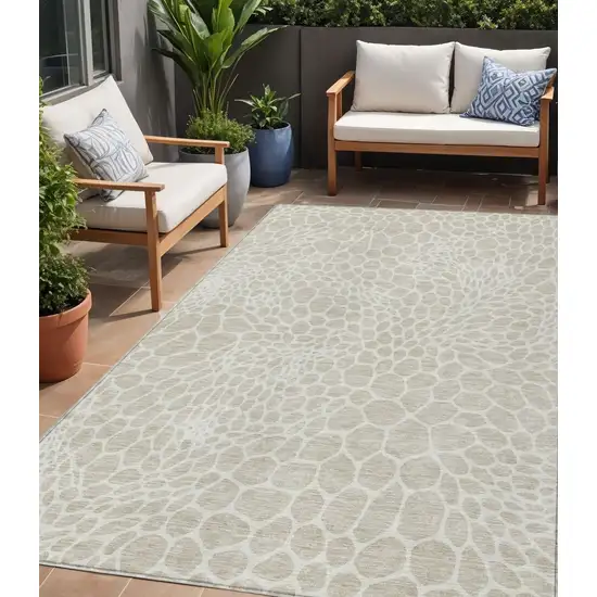Beige And Ivory Geometric Washable Indoor Outdoor Area Rug Photo 1