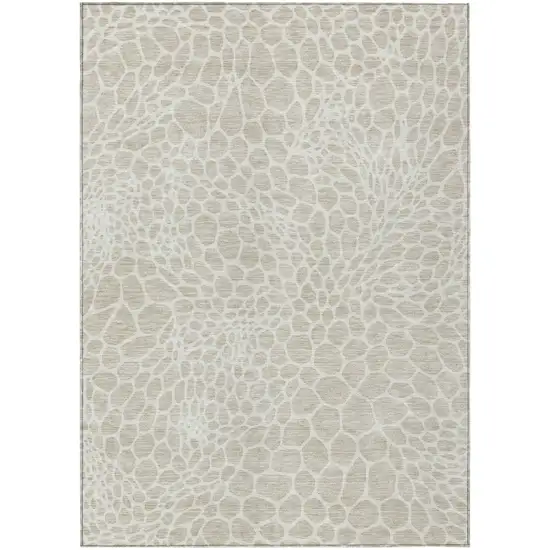 Beige And Ivory Geometric Washable Indoor Outdoor Area Rug Photo 2