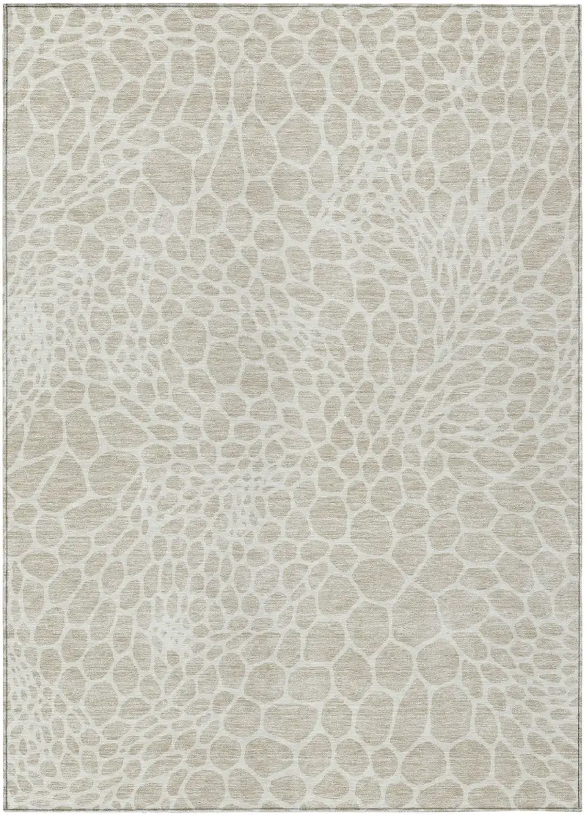 Beige And Ivory Geometric Washable Indoor Outdoor Area Rug Photo 2