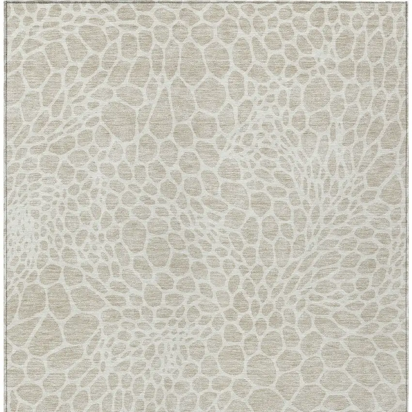 Beige And Ivory Geometric Washable Indoor Outdoor Area Rug Photo 7