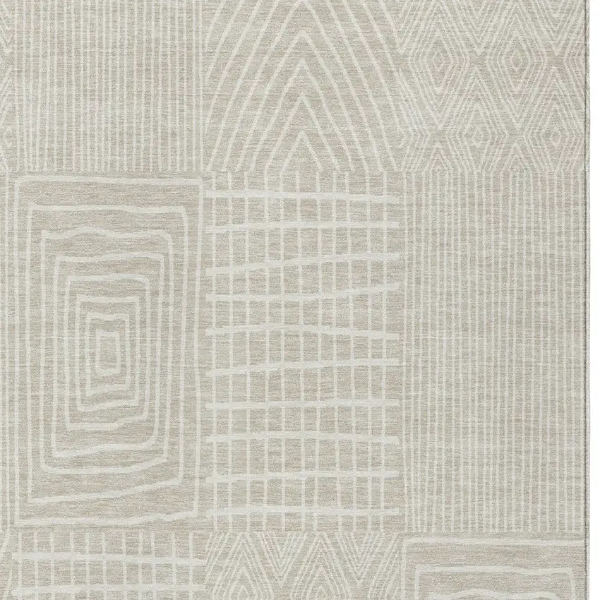 Beige And Ivory Geometric Washable Indoor Outdoor Area Rug Photo 5