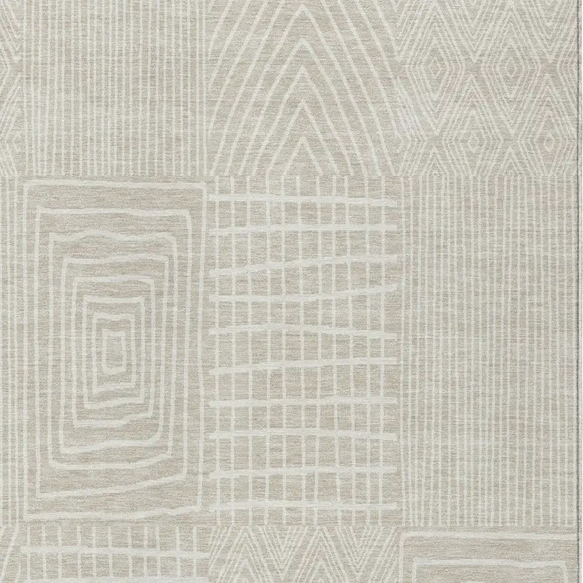 Beige And Ivory Geometric Washable Indoor Outdoor Area Rug Photo 5