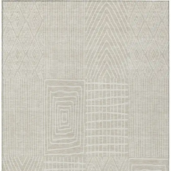 Beige And Ivory Geometric Washable Indoor Outdoor Area Rug Photo 6
