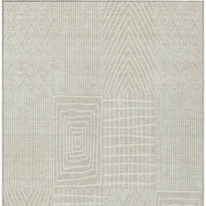 Beige And Ivory Geometric Washable Indoor Outdoor Area Rug Photo 6