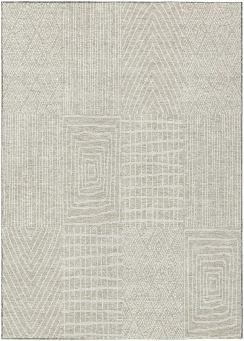 Beige And Ivory Geometric Washable Indoor Outdoor Area Rug Photo 2