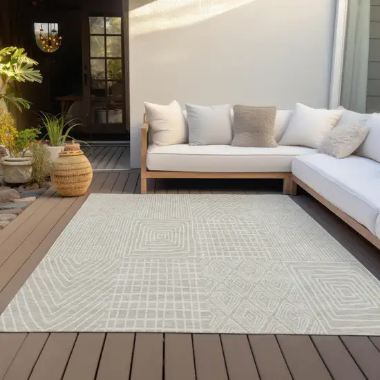 Beige And Ivory Geometric Washable Indoor Outdoor Area Rug Photo 7
