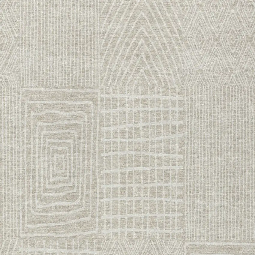 Beige And Ivory Geometric Washable Indoor Outdoor Area Rug Photo 5