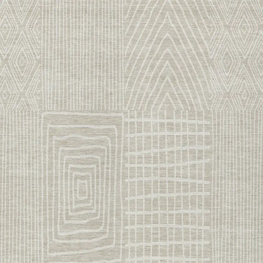 Beige And Ivory Geometric Washable Indoor Outdoor Area Rug Photo 5