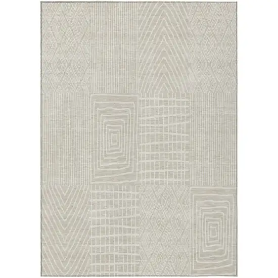 Beige And Ivory Geometric Washable Indoor Outdoor Area Rug Photo 2