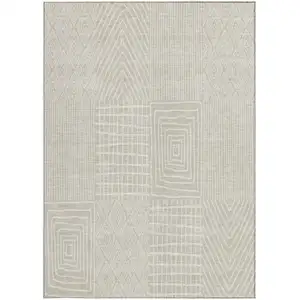 Photo of Beige And Ivory Geometric Washable Indoor Outdoor Area Rug