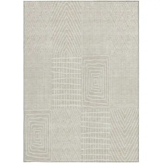 Beige And Ivory Geometric Washable Indoor Outdoor Area Rug Photo 5