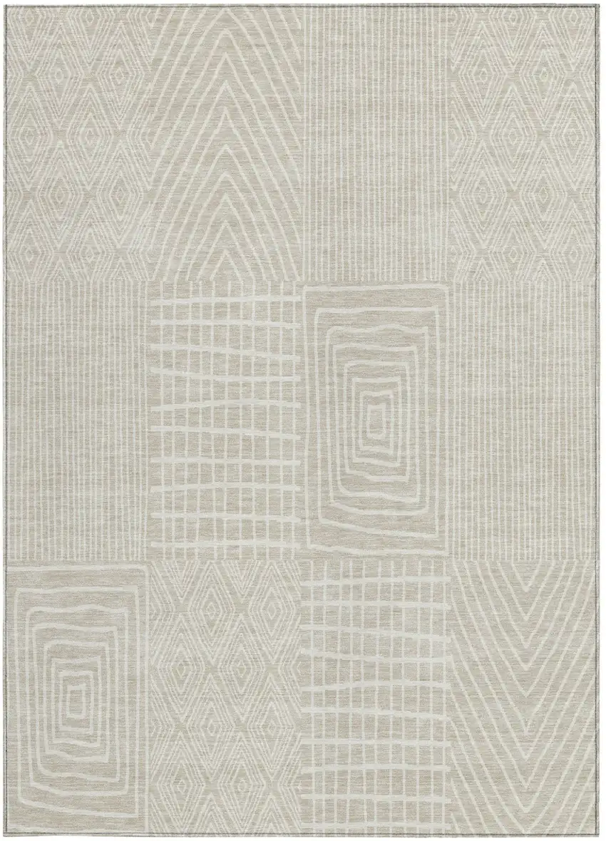 Beige And Ivory Geometric Washable Indoor Outdoor Area Rug Photo 5