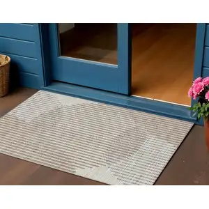Photo of Beige And Ivory Geometric Washable Indoor Outdoor Area Rug