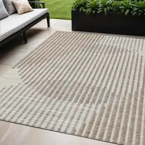 Photo of Beige And Ivory Geometric Washable Indoor Outdoor Area Rug