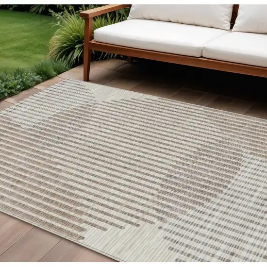Beige And Ivory Geometric Washable Indoor Outdoor Area Rug Photo 1