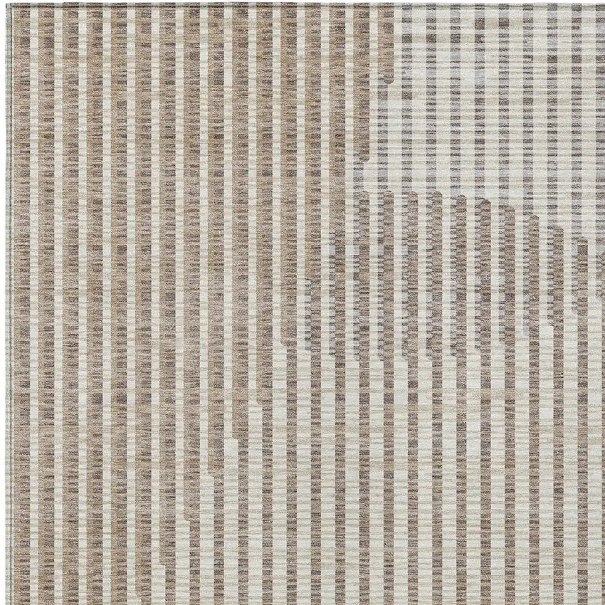 Beige And Ivory Geometric Washable Indoor Outdoor Area Rug Photo 5