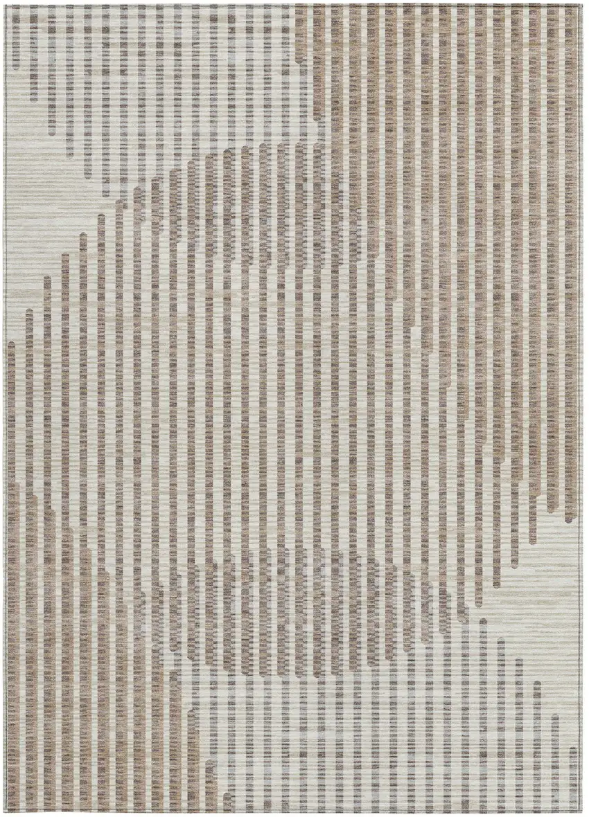 Beige And Ivory Geometric Washable Indoor Outdoor Area Rug Photo 6