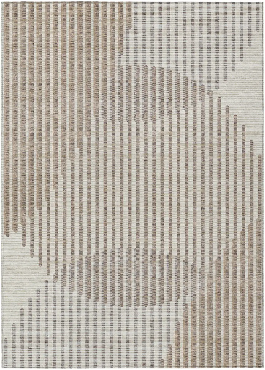 Beige And Ivory Geometric Washable Indoor Outdoor Area Rug Photo 2