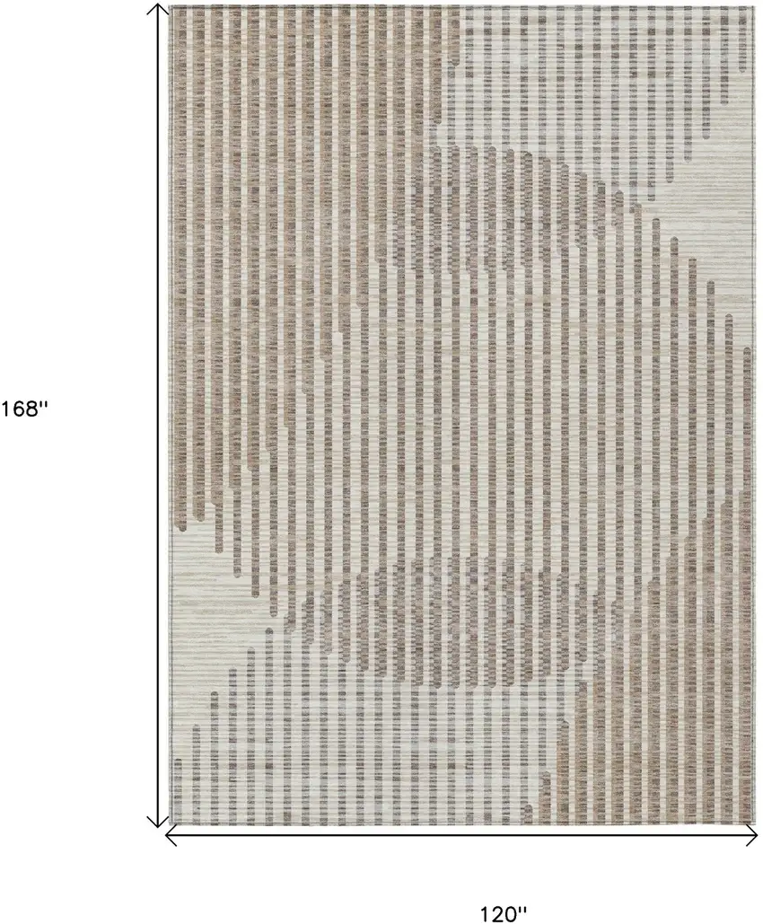 Beige And Ivory Geometric Washable Indoor Outdoor Area Rug Photo 3
