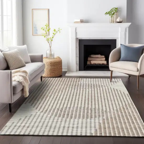 Beige And Ivory Geometric Washable Indoor Outdoor Area Rug Photo 9