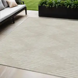 Photo of Beige And Ivory Geometric Washable Indoor Outdoor Area Rug