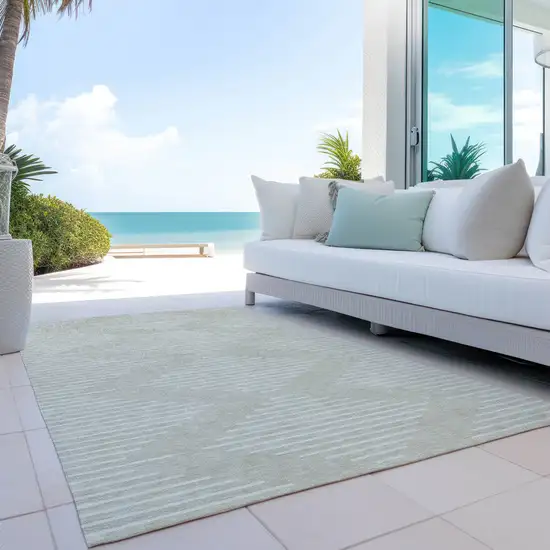 Beige And Ivory Geometric Washable Indoor Outdoor Area Rug Photo 9