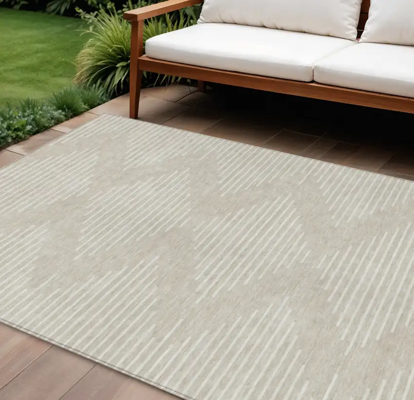 Beige And Ivory Geometric Washable Indoor Outdoor Area Rug Photo 1