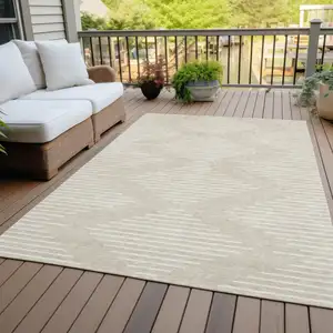 Photo of Beige And Ivory Geometric Washable Indoor Outdoor Area Rug