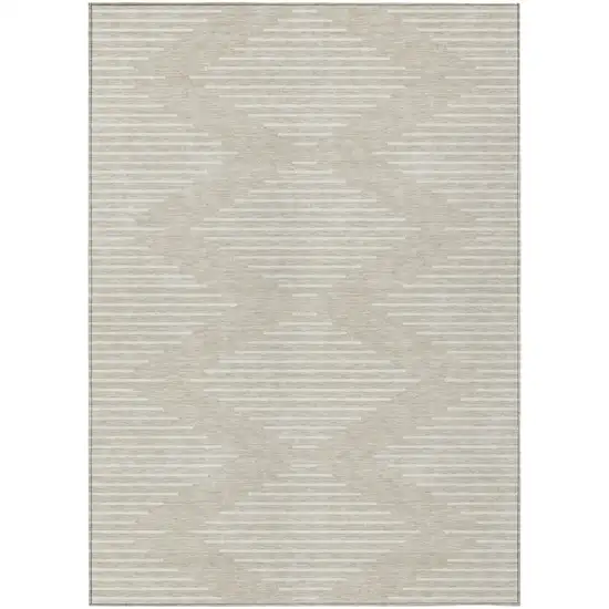 Beige And Ivory Geometric Washable Indoor Outdoor Area Rug Photo 2