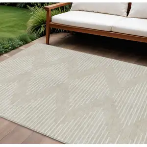Photo of Beige And Ivory Geometric Washable Indoor Outdoor Area Rug