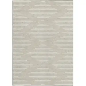 Photo of Beige And Ivory Geometric Washable Indoor Outdoor Area Rug