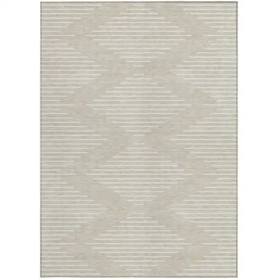 Beige And Ivory Geometric Washable Indoor Outdoor Area Rug Photo 6