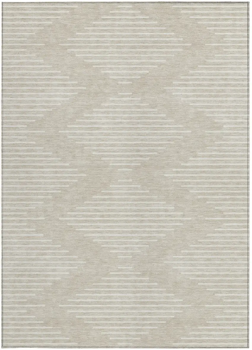 Beige And Ivory Geometric Washable Indoor Outdoor Area Rug Photo 6