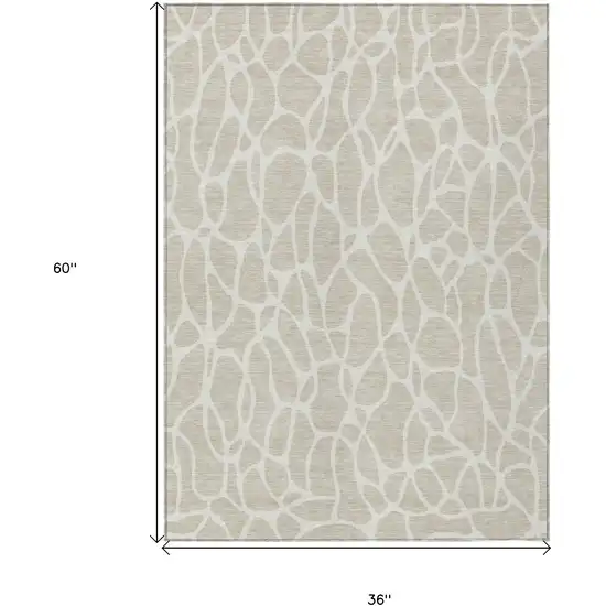 Beige And Ivory Geometric Washable Indoor Outdoor Area Rug Photo 3