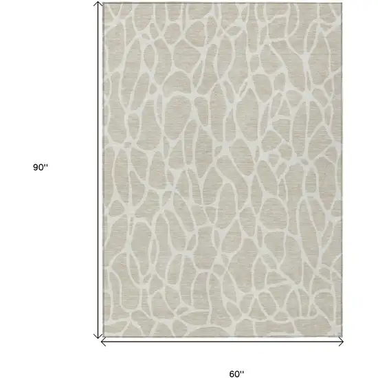 Beige And Ivory Geometric Washable Indoor Outdoor Area Rug Photo 3