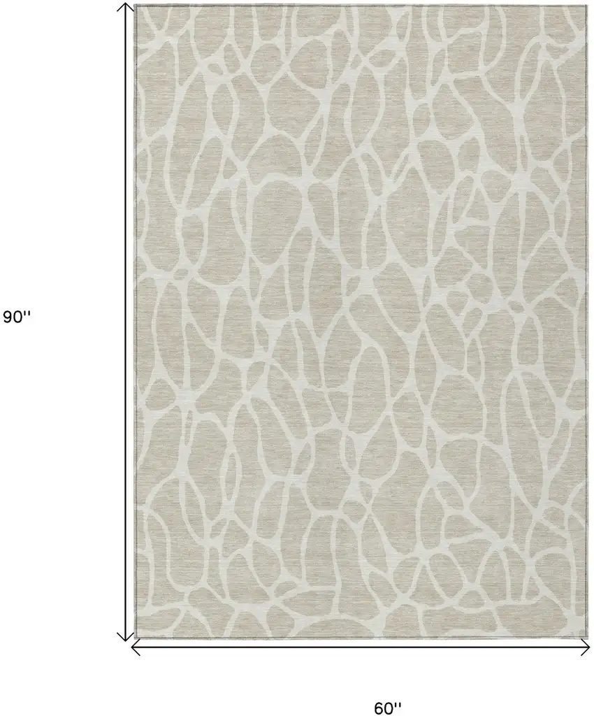 Beige And Ivory Geometric Washable Indoor Outdoor Area Rug Photo 3