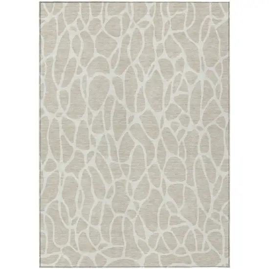 Beige And Ivory Geometric Washable Indoor Outdoor Area Rug Photo 2